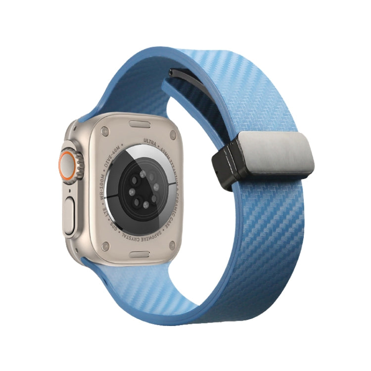 For Apple Watch 5 44mm Carbon Fiber Pattern Magnetic Buckle Silicone Watch Band(Blue) - Watch Bands by PMC TechLife | Online Shopping South Africa | PMC TechLife