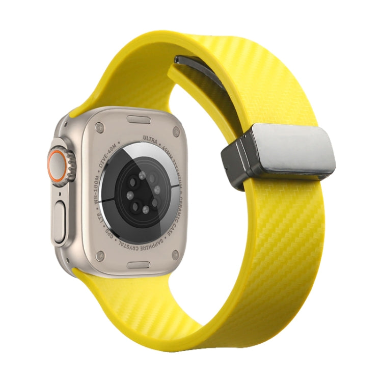 For Apple Watch 2 38mm Carbon Fiber Pattern Magnetic Buckle Silicone Watch Band(Yellow) - Watch Bands by PMC TechLife | Online Shopping South Africa | PMC TechLife