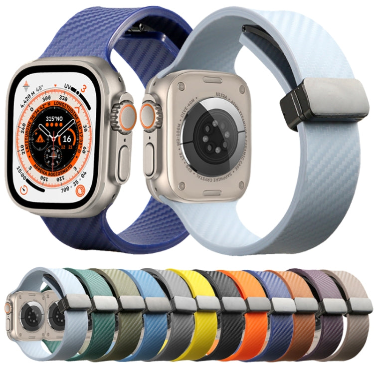 For Apple Watch 7 45mm Carbon Fiber Pattern Magnetic Buckle Silicone Watch Band(Grey) - Watch Bands by PMC TechLife | Online Shopping South Africa | PMC TechLife