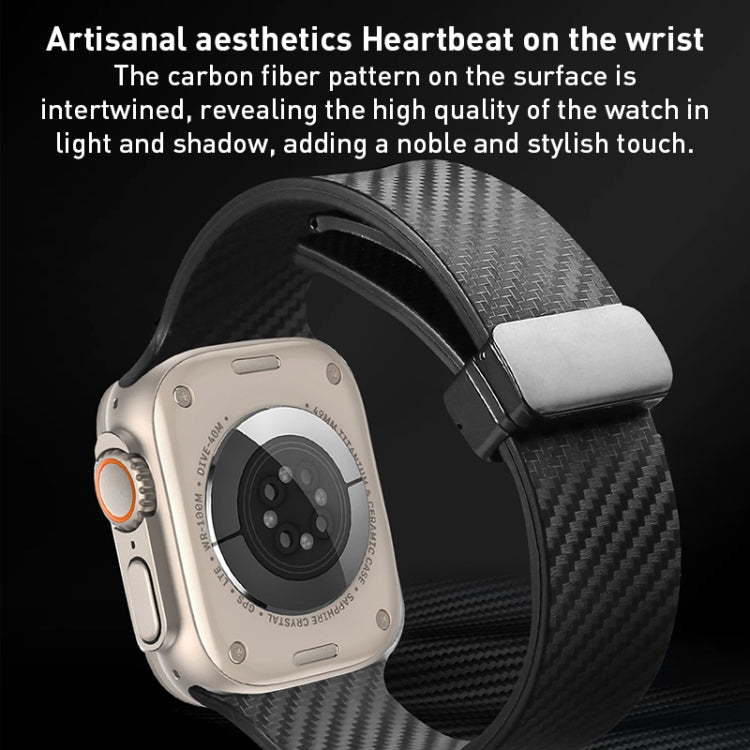 For Apple Watch 5 44mm Carbon Fiber Pattern Magnetic Buckle Silicone Watch Band(Black) - Watch Bands by PMC TechLife | Online Shopping South Africa | PMC TechLife