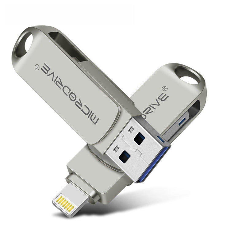 MicroDrive 2 In 1  8 Pin + USB 2.0 Portable Metal USB Flash Disk, Capacity:128GB(Silver) - free shipping - PMC TechLife - Order now!