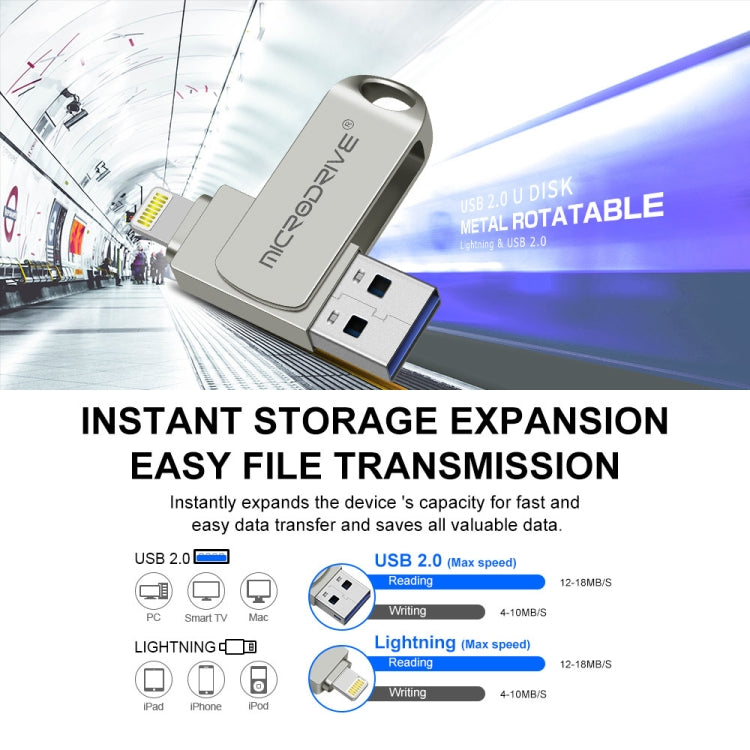 MicroDrive 2 In 1  8 Pin + USB 2.0 Portable Metal USB Flash Disk, Capacity:128GB(Silver) - free shipping - PMC TechLife - Order now!