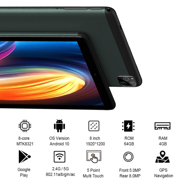 BDF P8 3G Phone Call Tablet PC 8.0 inch, 4GB+64GB, Android 10.0 MTK8321 Octa Core, Support Dual SIM, EU Plug(Green) - free shipping - PMC TechLife - Order now!