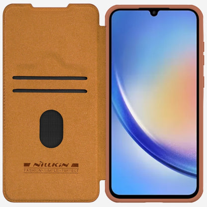 For Samsung Galaxy A55 NILLKIN QIN Series Pro Sliding Camera Cover Design Leather Phone Case(Brown) - Galaxy Phone Cases by NILLKIN | Online Shopping South Africa | PMC Jewellery