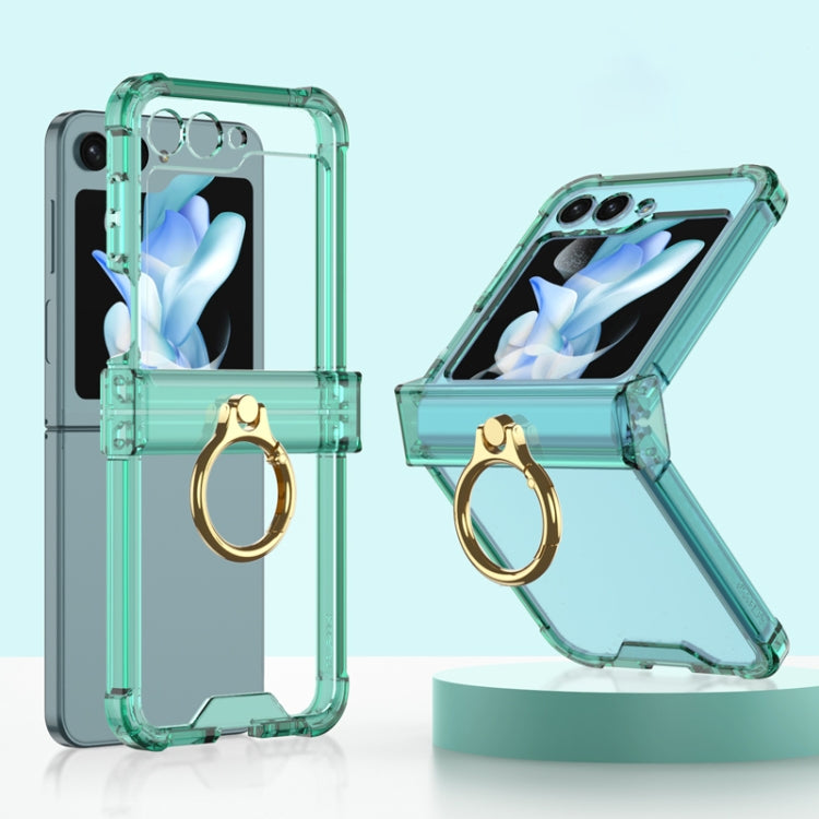 For Samsung Galaxy Z Flip5 Gkk Airbag Hinge Silicone Phone Case with Ring Holder(Transparent Green) - Galaxy Z Flip5 Cases by GKK | Online Shopping South Africa | PMC Jewellery