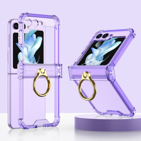 For Samsung Galaxy Z Flip5 Gkk Airbag Hinge Silicone Phone Case with Ring Holder(Transparent Purple) - Galaxy Z Flip5 Cases by GKK | Online Shopping South Africa | PMC Jewellery