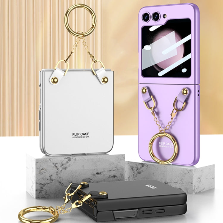 For Samsung Galaxy Z Flip5 GKK Integrated Necklace Hinged Flip Phone Case with Ring Holder(Black) - Galaxy Z Flip5 Cases by GKK | Online Shopping South Africa | PMC Jewellery