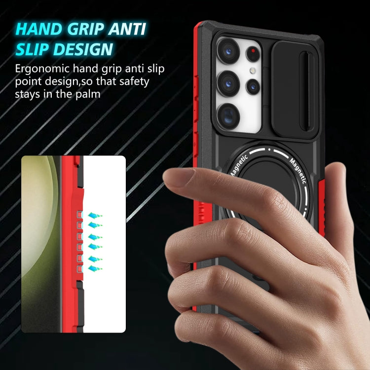 For Samsung Galaxy S23 Ultra 5G Sliding Camshield Magsafe Holder TPU Hybrid PC Phone Case(Black Red) - free shipping - PMC TechLife - Order now!