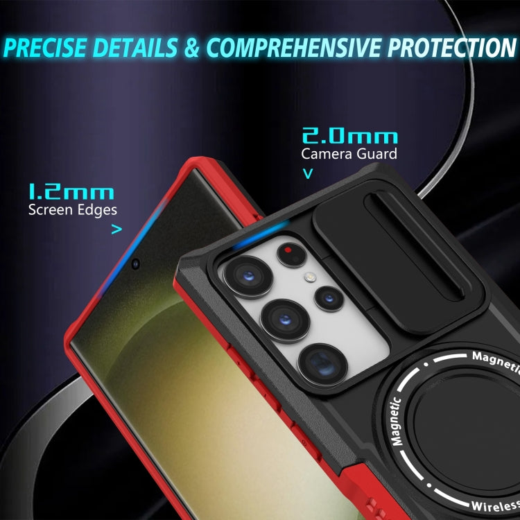 For Samsung Galaxy S23 Ultra 5G Sliding Camshield Magsafe Holder TPU Hybrid PC Phone Case(Black Red) - free shipping - PMC TechLife - Order now!
