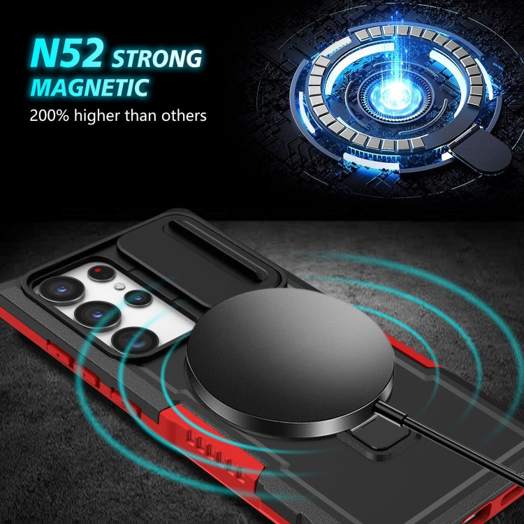 For Samsung Galaxy S23 Ultra 5G Sliding Camshield Magsafe Holder TPU Hybrid PC Phone Case(Black Red) - free shipping - PMC TechLife - Order now!