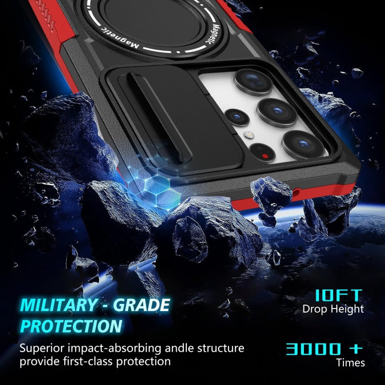 For Samsung Galaxy S23 Ultra 5G Sliding Camshield Magsafe Holder TPU Hybrid PC Phone Case(Black Red) - free shipping - PMC TechLife - Order now!