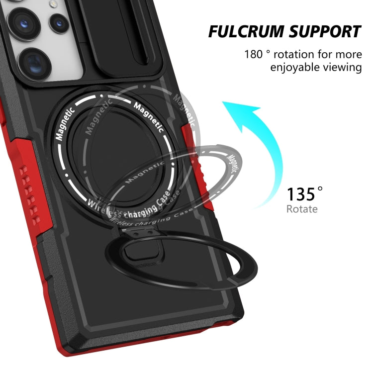 For Samsung Galaxy S23 Ultra 5G Sliding Camshield Magsafe Holder TPU Hybrid PC Phone Case(Black Red) - free shipping - PMC TechLife - Order now!