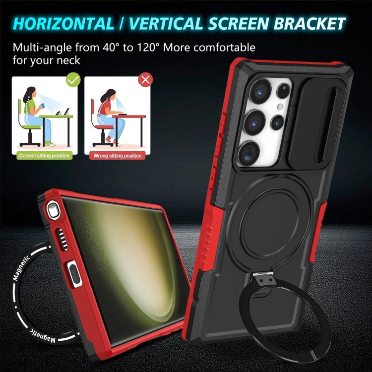 For Samsung Galaxy S23 Ultra 5G Sliding Camshield Magsafe Holder TPU Hybrid PC Phone Case(Black Red) - free shipping - PMC TechLife - Order now!