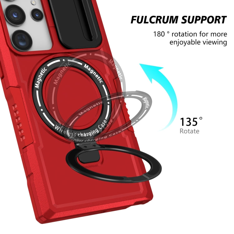For Samsung Galaxy S23 Ultra 5G Sliding Camshield Magsafe Holder TPU Hybrid PC Phone Case(Red) - Galaxy S23 Ultra 5G Cases by PMC TechLife | Online Shopping South Africa | PMC TechLife