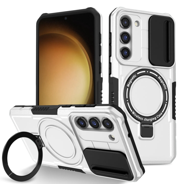 For Samsung Galaxy S23 5G Sliding Camshield Magsafe Holder TPU Hybrid PC Phone Case(Black White) - Galaxy S23 5G Cases by PMC TechLife | Online Shopping South Africa | PMC TechLife