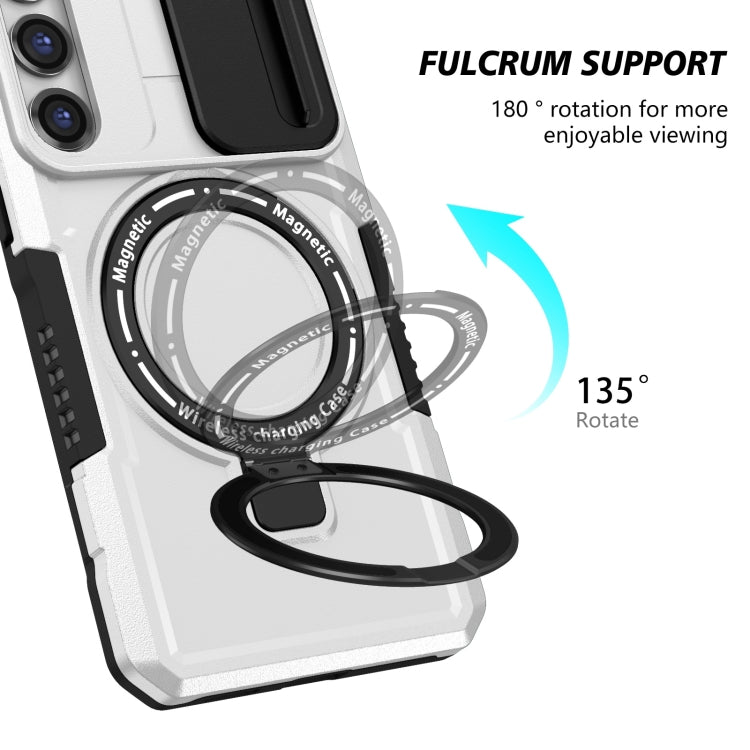 For Samsung Galaxy S23 5G Sliding Camshield Magsafe Holder TPU Hybrid PC Phone Case(Black White) - Galaxy S23 5G Cases by PMC TechLife | Online Shopping South Africa | PMC TechLife