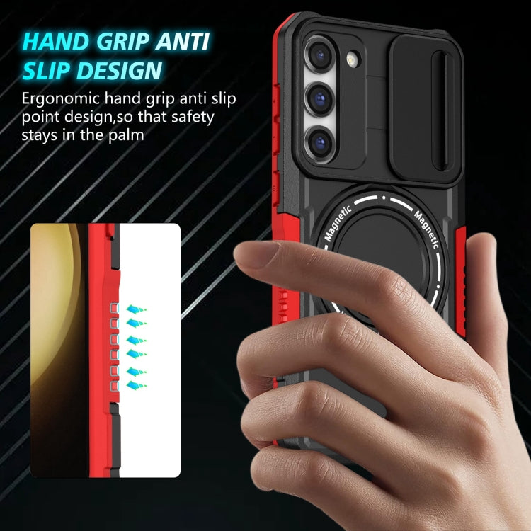 For Samsung Galaxy S23 5G Sliding Camshield Magsafe Holder TPU Hybrid PC Phone Case(Black Red) - Galaxy S23 5G Cases by PMC TechLife | Online Shopping South Africa | PMC TechLife