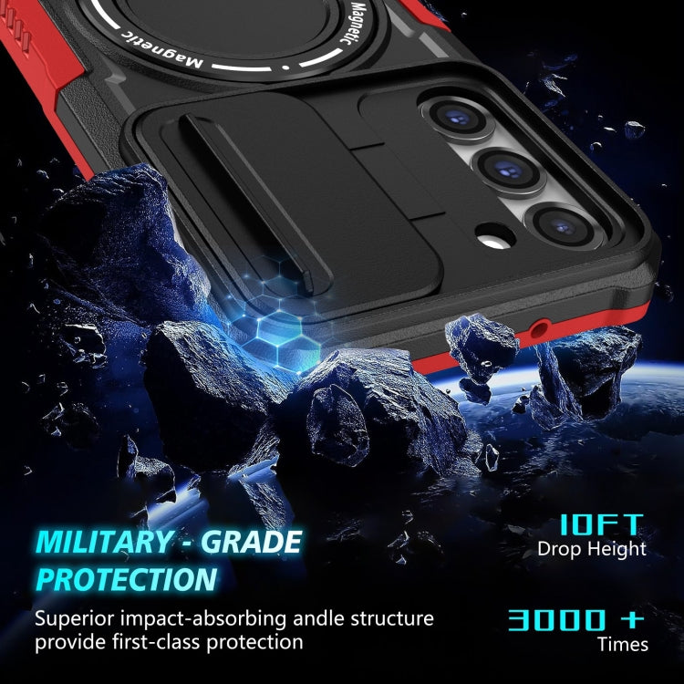 For Samsung Galaxy S23 5G Sliding Camshield Magsafe Holder TPU Hybrid PC Phone Case(Black Red) - Galaxy S23 5G Cases by PMC TechLife | Online Shopping South Africa | PMC TechLife