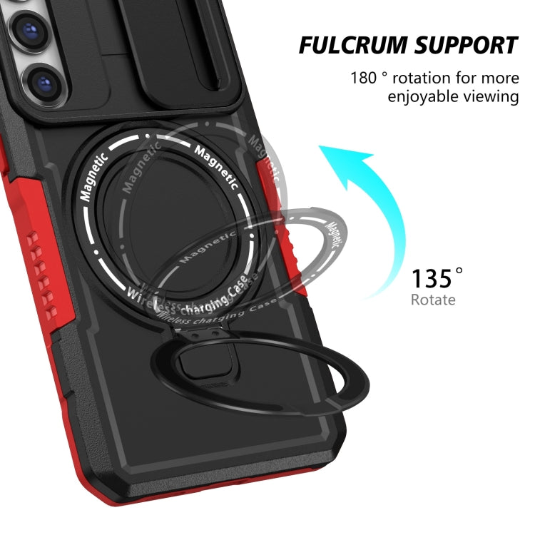For Samsung Galaxy S23 5G Sliding Camshield Magsafe Holder TPU Hybrid PC Phone Case(Black Red) - Galaxy S23 5G Cases by PMC TechLife | Online Shopping South Africa | PMC TechLife