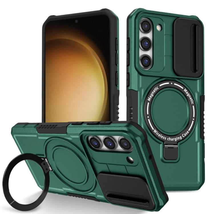 For Samsung Galaxy S23 5G Sliding Camshield Magsafe Holder TPU Hybrid PC Phone Case(Deep Green) - free shipping - PMC TechLife - Order now!