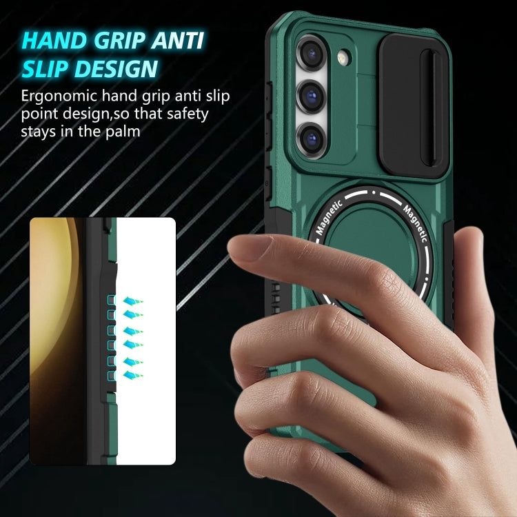 For Samsung Galaxy S23 5G Sliding Camshield Magsafe Holder TPU Hybrid PC Phone Case(Deep Green) - free shipping - PMC TechLife - Order now!