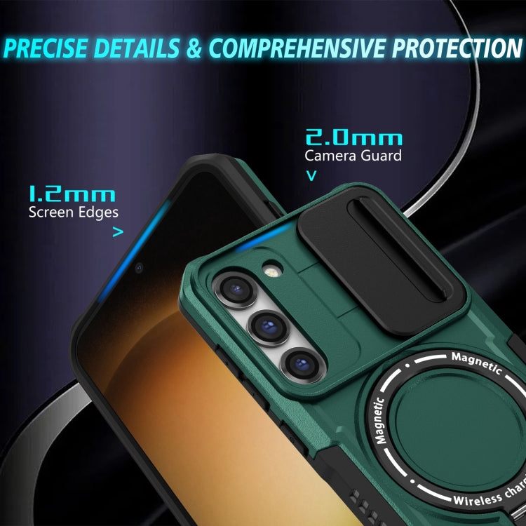 For Samsung Galaxy S23 5G Sliding Camshield Magsafe Holder TPU Hybrid PC Phone Case(Deep Green) - free shipping - PMC TechLife - Order now!