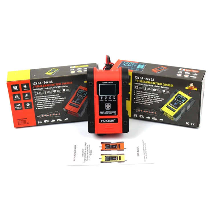 FOXSUR 12V-24V Car Motorcycle Repair Battery Charger AGM Charger Color:Red(EU Plug) - free shipping - PMC TechLife - Order now!