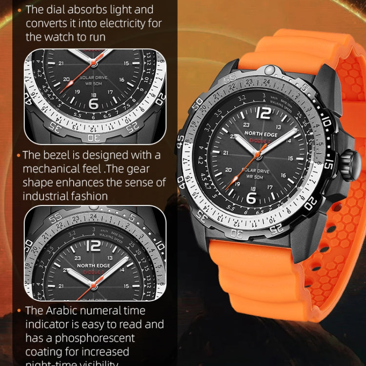 NORTH EDGE EVOQUE2 Outdoor Waterproof Solar Charging Sports Watch(Orange) - Sport Watches by NORTH EDGE | Online Shopping South Africa | PMC Jewellery