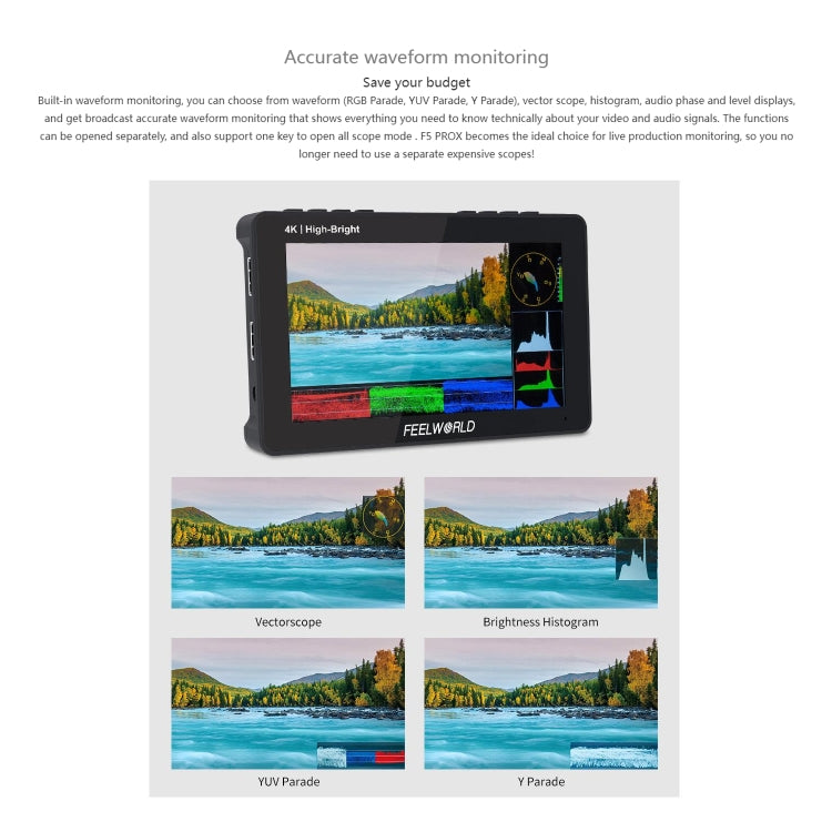 FEELWORLD F5 ProX 5.5 inch 1600nit High Bright Touch Screen DSLR Camera Field Monitor 4K HDMI F970 Install and Power Kit(Black) - free shipping - PMC TechLife - Order now!