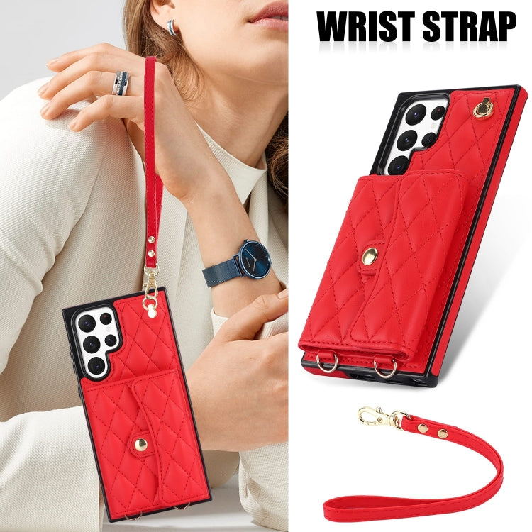 For Samsung Galaxy S22 Ultra 5G Crossbody Rhombic Horizontal Wallet Leather Phone Case(Red) - Galaxy S22 Ultra 5G Cases by PMC TechLife | Online Shopping South Africa | PMC TechLife | Buy Now Pay Later Mobicred