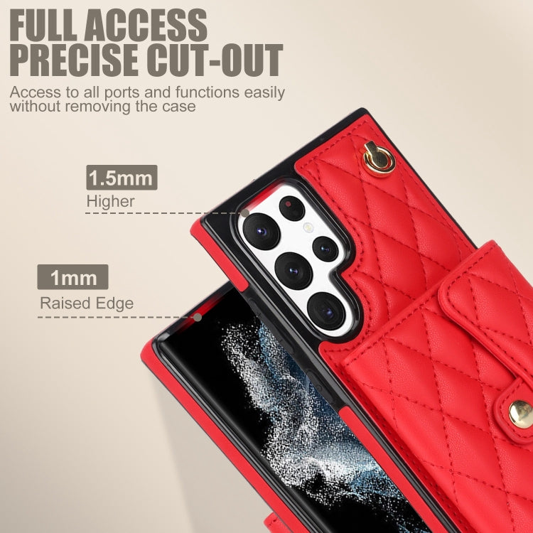 For Samsung Galaxy S22 Ultra 5G Crossbody Rhombic Horizontal Wallet Leather Phone Case(Red) - Galaxy S22 Ultra 5G Cases by PMC TechLife | Online Shopping South Africa | PMC TechLife | Buy Now Pay Later Mobicred