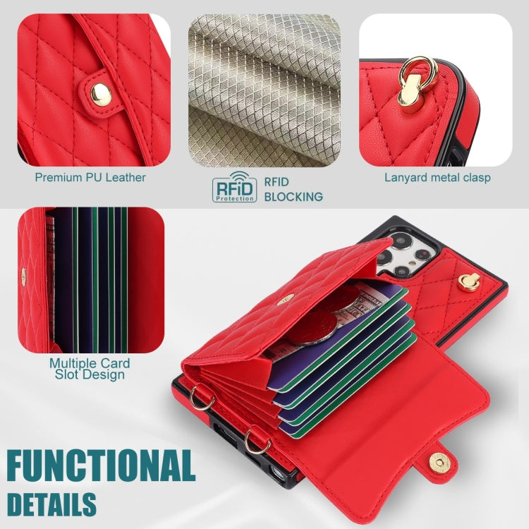 For Samsung Galaxy S22 Ultra 5G Crossbody Rhombic Horizontal Wallet Leather Phone Case(Red) - Galaxy S22 Ultra 5G Cases by PMC TechLife | Online Shopping South Africa | PMC TechLife | Buy Now Pay Later Mobicred