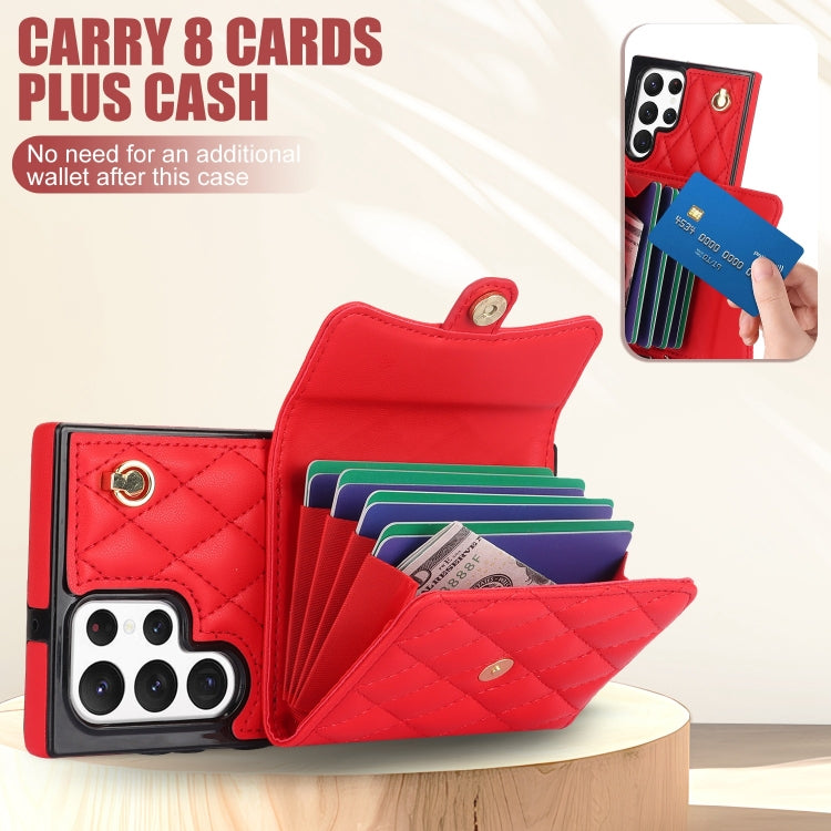 For Samsung Galaxy S22 Ultra 5G Crossbody Rhombic Horizontal Wallet Leather Phone Case(Red) - Galaxy S22 Ultra 5G Cases by PMC TechLife | Online Shopping South Africa | PMC TechLife | Buy Now Pay Later Mobicred