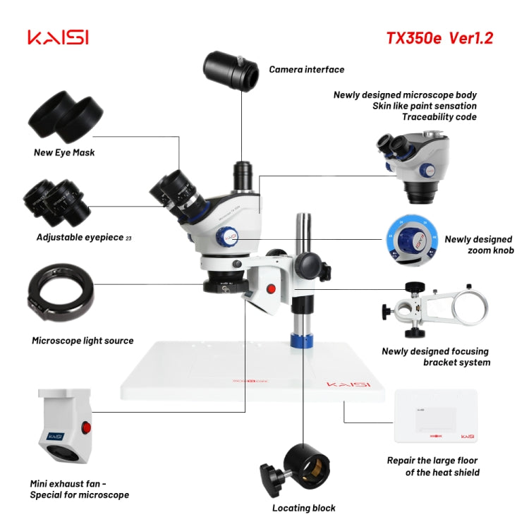 Kaisi TX-350E Ver1.2 7X-50X Microscope Zoom Stereo Microscope with Big Base - Microscope Magnifier Series by Kaisi | Online Shopping South Africa | PMC Jewellery