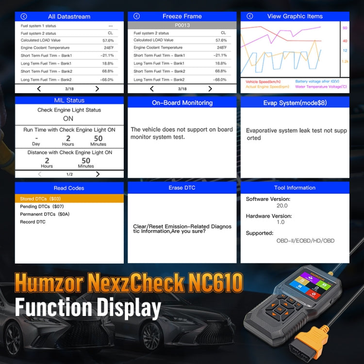 HUMZOR NexzCheck NC610 Car / Truck Code Reader OBD2 Diagnostic Scan Tool(Black) - Code Readers & Scan Tools by PMC Jewellery | Online Shopping South Africa | PMC Jewellery