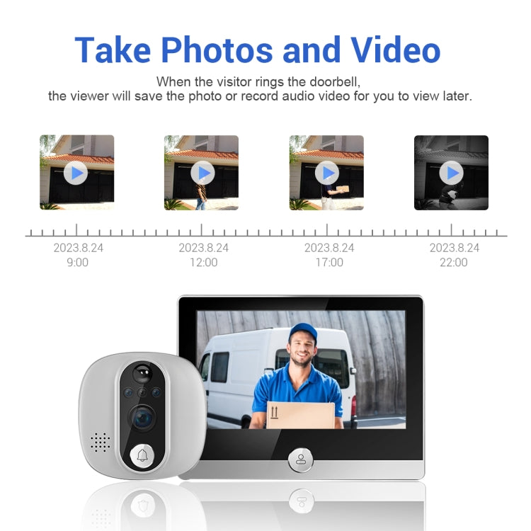 ESCAM C85 1080P 4.3 inch Smart WIFI Digital Door Viewer Supports Wide-Angle PIR & Night Vision & Dingdong Photo(White) - free shipping - PMC TechLife - Order now!