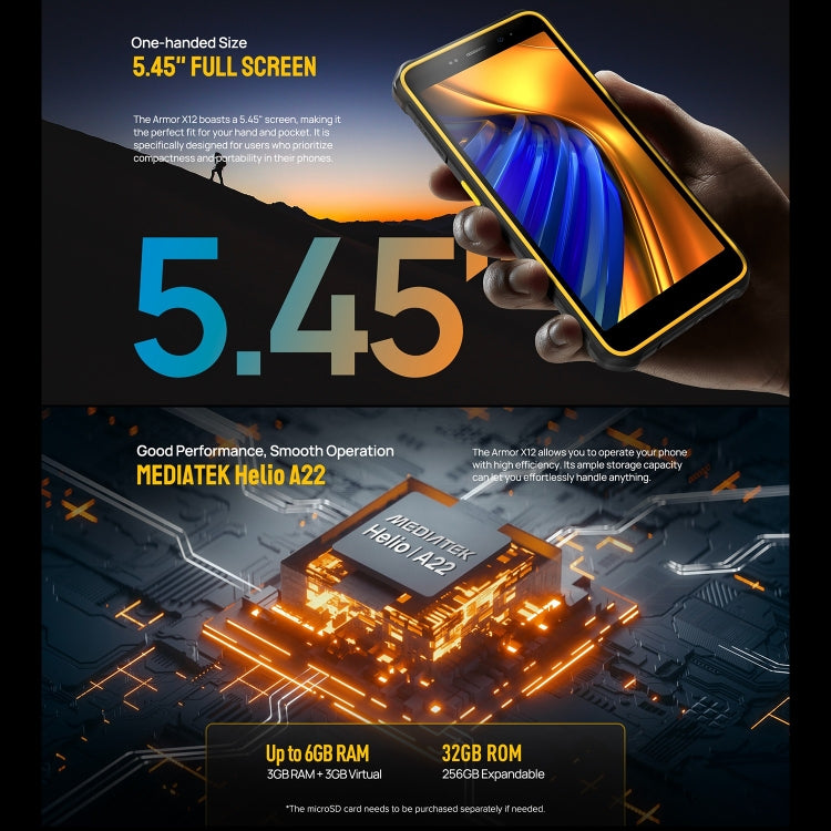 Ulefone Armor X12, 3GB+32GB, Rugged Phone, Face Unlock, 5.45 inch Android 13 Go MediaTek Helio A22 Quad Core, Network: 4G, NFC(Some Orange) - free shipping - PMC TechLife - Order now!