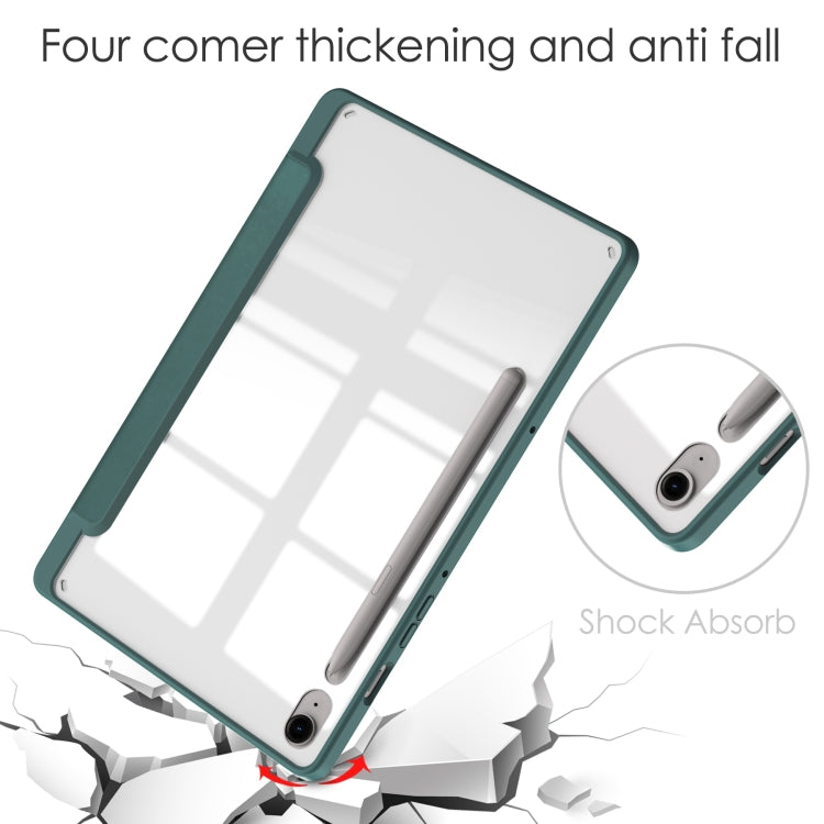 For Samsung Galaxy Tab S9 FE / S10 FE Acrylic 3-folding Smart Leather Tablet Case with Pen Slot(Dark Green) - free shipping - PMC TechLife - Order now!