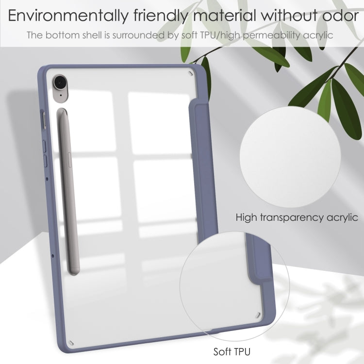 For Samsung Galaxy Tab S9 FE / S10 FE Acrylic 3-folding Smart Leather Tablet Case with Pen Slot(Lavender) - Galaxy Tab S9 FE by PMC TechLife | Online Shopping South Africa | PMC TechLife | Buy Now Pay Later Mobicred