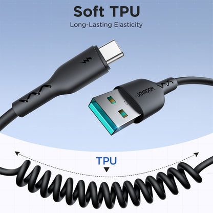 JOYROOM SA38-AC3 3A USB to USB-C / Type-C Coiled Fast Charging Data Cable, Length:1.5m(Black) - USB-C & Type-C Cable by PMC Jewellery | Online Shopping South Africa | PMC Jewellery