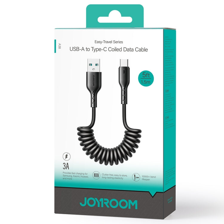 JOYROOM SA38-AC3 3A USB to USB-C / Type-C Coiled Fast Charging Data Cable, Length:1.5m(Black) - USB-C & Type-C Cable by PMC Jewellery | Online Shopping South Africa | PMC Jewellery