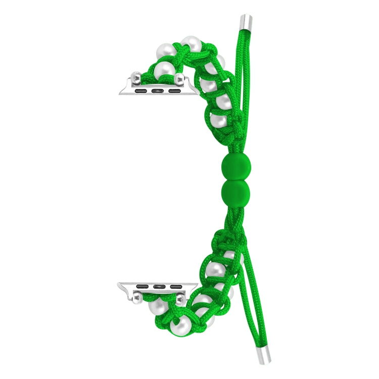 For Apple Watch SE 2023 44mm Paracord Gypsophila Beads Drawstring Braided Watch Band(Green) - Watch Bands by PMC TechLife | Online Shopping South Africa | PMC TechLife