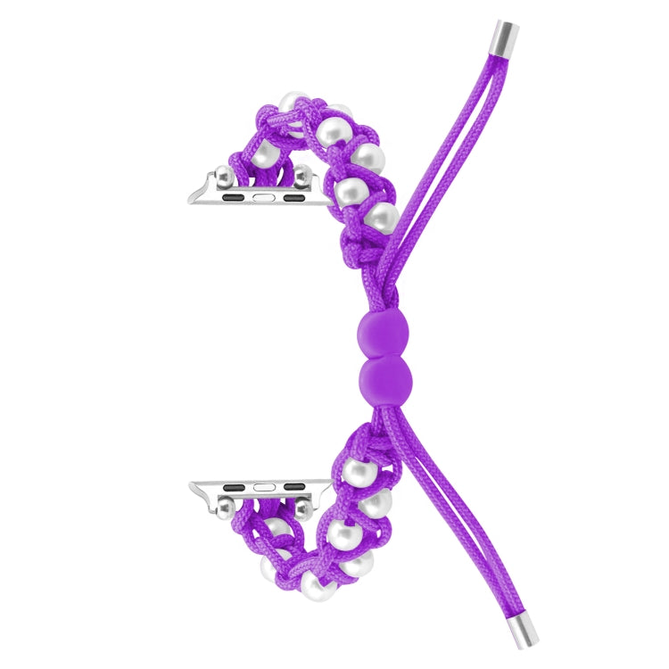 For Apple Watch SE 2023 44mm Paracord Gypsophila Beads Drawstring Braided Watch Band(Purple) - Watch Bands by PMC TechLife | Online Shopping South Africa | PMC TechLife