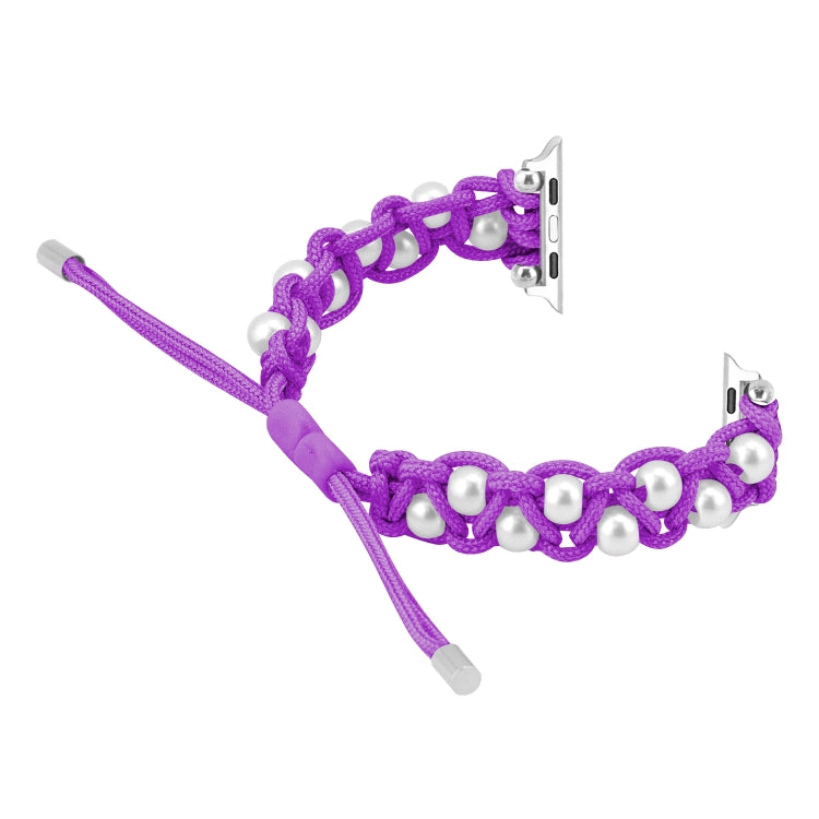 For Apple Watch SE 2023 44mm Paracord Gypsophila Beads Drawstring Braided Watch Band(Purple) - Watch Bands by PMC TechLife | Online Shopping South Africa | PMC TechLife