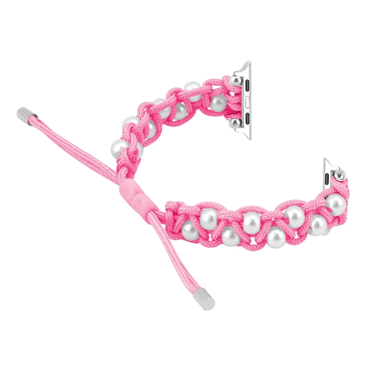 For Apple Watch Series 9 45mm Paracord Gypsophila Beads Drawstring Braided Watch Band(Pink) - Watch Bands by PMC TechLife | Online Shopping South Africa | PMC TechLife