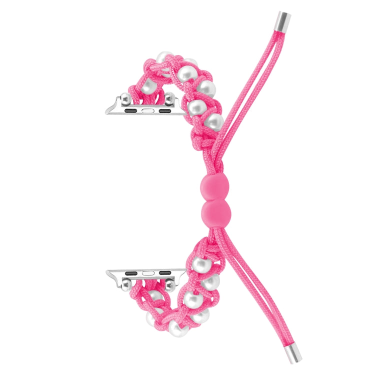 For Apple Watch Series 9 41mm Paracord Gypsophila Beads Drawstring Braided Watch Band(Pink) - Watch Bands by PMC TechLife | Online Shopping South Africa | PMC TechLife