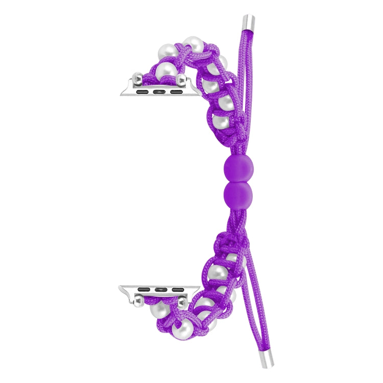 For Apple Watch Ultra 49mm Paracord Gypsophila Beads Drawstring Braided Watch Band(Purple) - Watch Bands by PMC TechLife | Online Shopping South Africa | PMC TechLife
