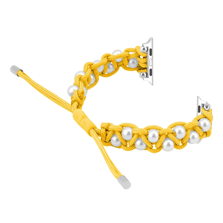 For Apple Watch Series 8 45mm Paracord Gypsophila Beads Drawstring Braided Watch Band(Yellow) - Watch Bands by PMC TechLife | Online Shopping South Africa | PMC TechLife