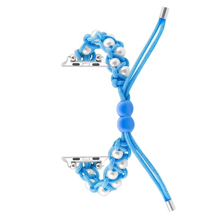 For Apple Watch SE 2022 40mm Paracord Gypsophila Beads Drawstring Braided Watch Band(Blue) - Watch Bands by PMC TechLife | Online Shopping South Africa | PMC TechLife