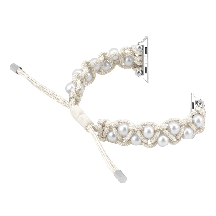 For Apple Watch Series 7 41mm Paracord Gypsophila Beads Drawstring Braided Watch Band(White) - Watch Bands by PMC TechLife | Online Shopping South Africa | PMC TechLife